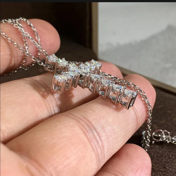 New Cross 925 Silver Necklace Pendant Sapphire - Picture 4 of 6